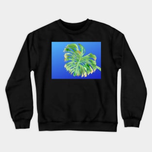 TROPICAL FROND - GREEN LEAF, BLUE SKY - ORIGINAL WATERCOLOR PAINTING OF PALM TREE LEAF Crewneck Sweatshirt